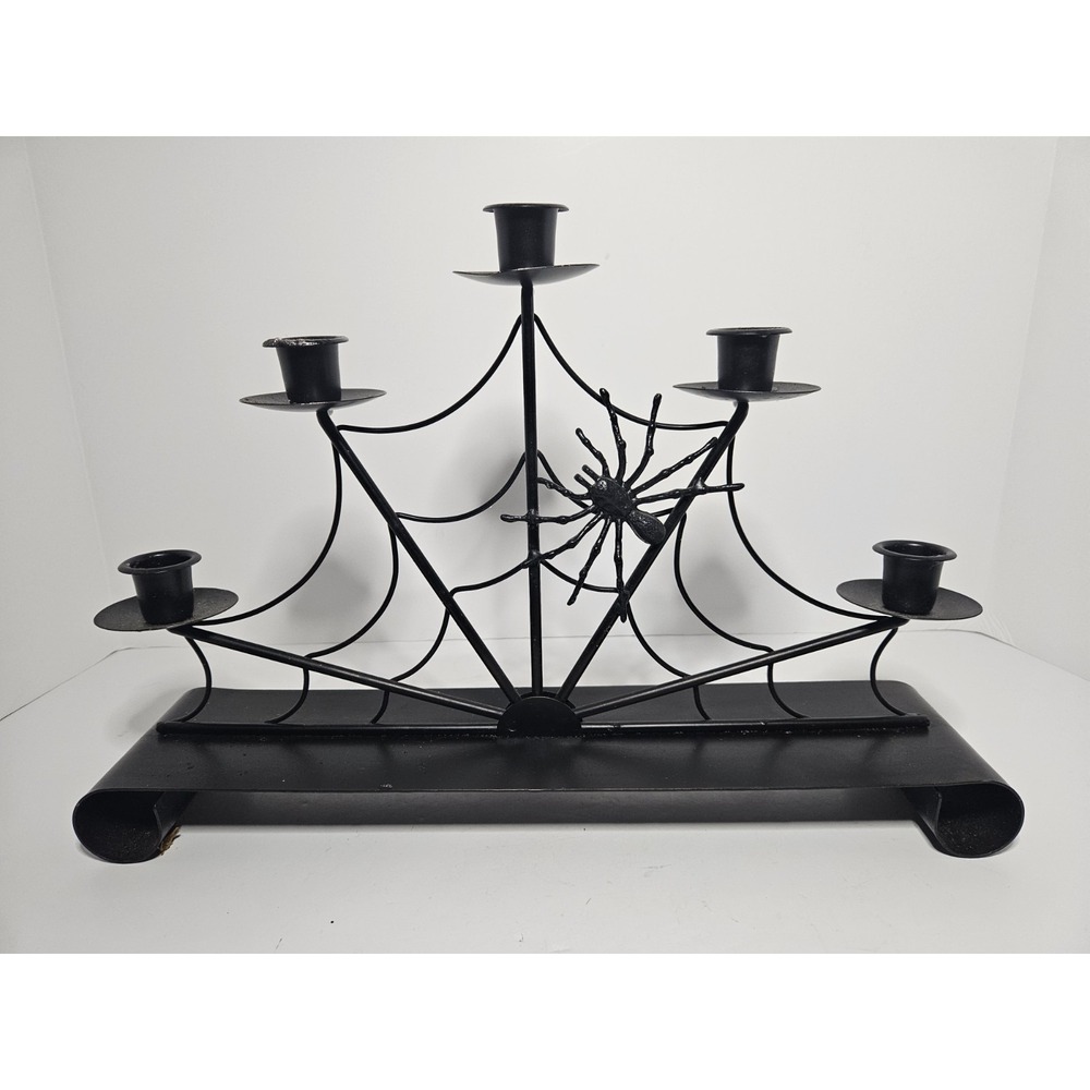 Hallmark Halloween Candelabra Black Metal Spider Web 5 Candle Holder Centerpiece